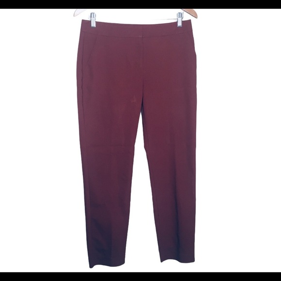 EXPRESS Columnist Straight Trousers/Pants With Pockets Maroon Red Size 6R - Picture 3 of 11